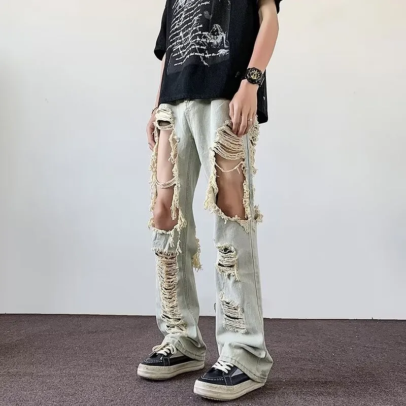 Ripped Baggy Jeans For Men Black Mens Ripped Jeans Streetwear Men's Trousers Work Wear Autumn
