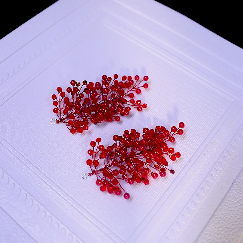 1 Pair Bridal Hair Accessories Red Crystal Accessory Wedding Banquet Elegant Luxury Hair Clips Fashion Jewelry Accessories