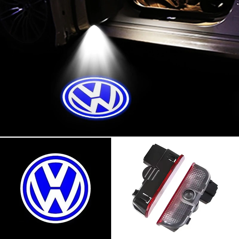 폭스바겐 투아렉 GTI MK6 골프 5 6 7 파사트 B6 B7 B8 B9 제타 MK7 R LED 자동차 도어 프로젝터 웰컴 고스트 섀도우 라이트 액세서리 2개