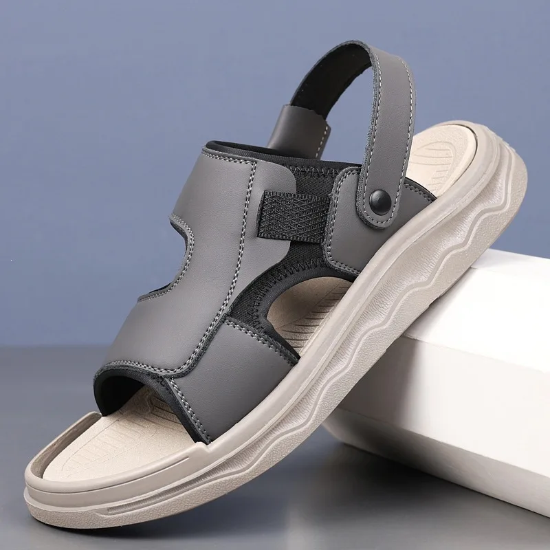Men's Casual Driving Sandals 2026 New Style Outdoor Wear-Resistant Anti-Slip Leather Oxford Rubber Bottom Breathable Waterproof