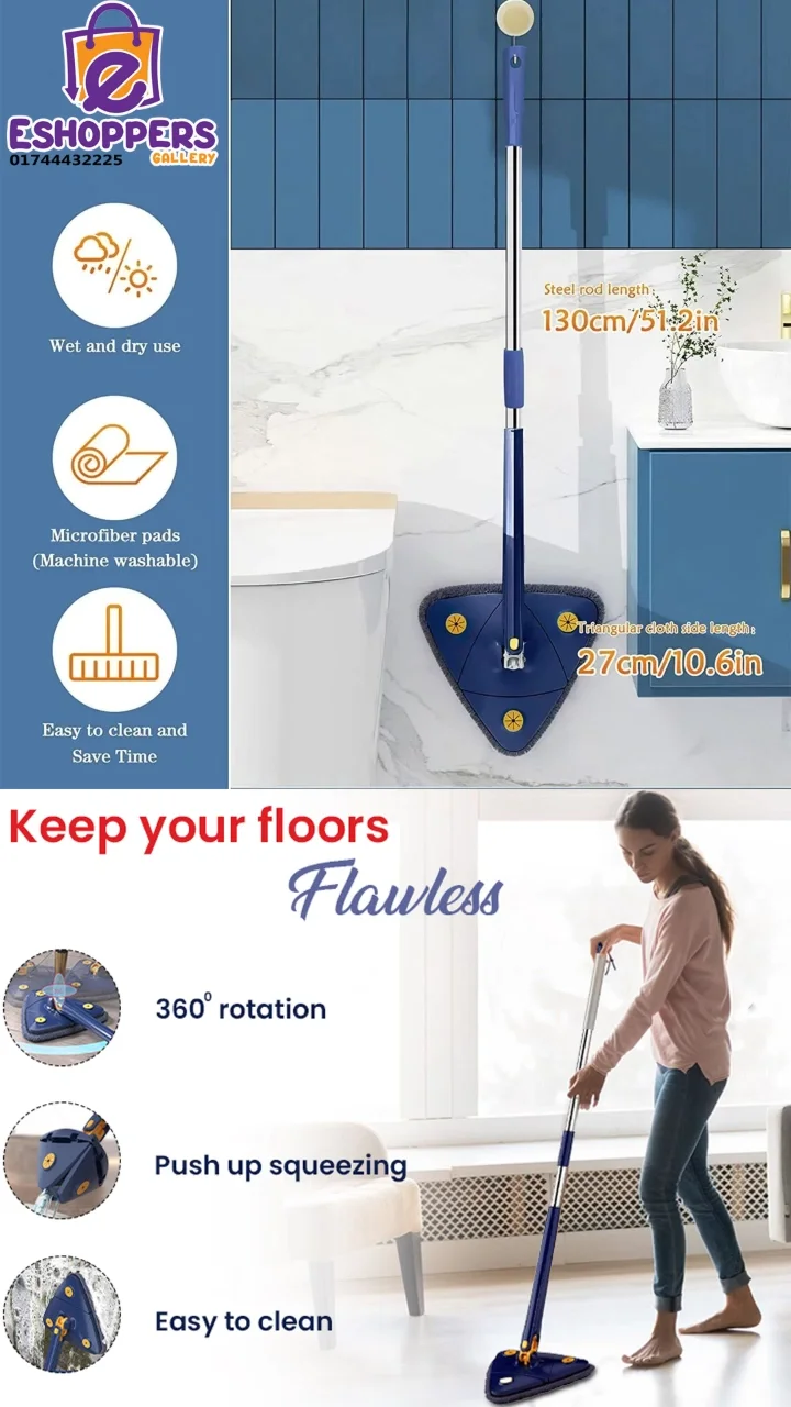 360° Rotatable Adjustable Triangle Cleaning Mop Extendable with Long Handle Hand Twist Quick Dry Mop
