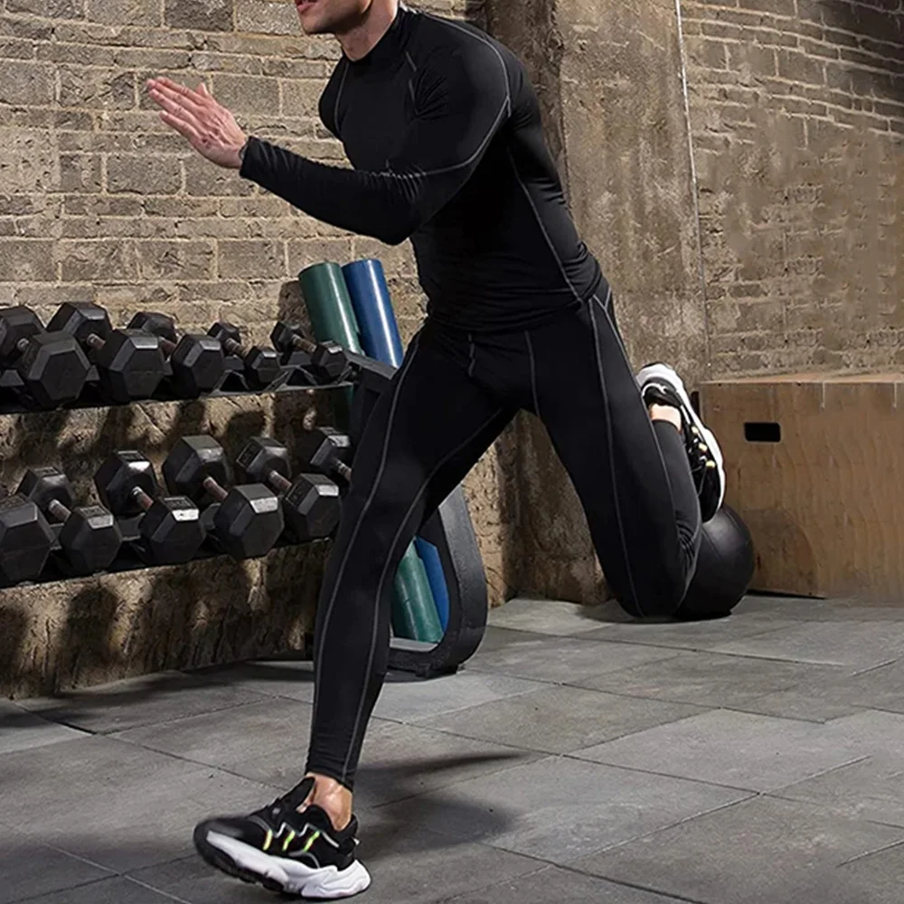 Men's Workout Compression Shirt Turtleneck Long Sleeve Rash Guard Gym Base Layer Athletic Undershirt Gear Sports Shirt UV Proof 2
