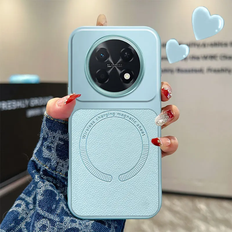 Premium PU Leather Textured Magnetic Cover with Silicone Soft Frame - Shockproof Phone Back Case