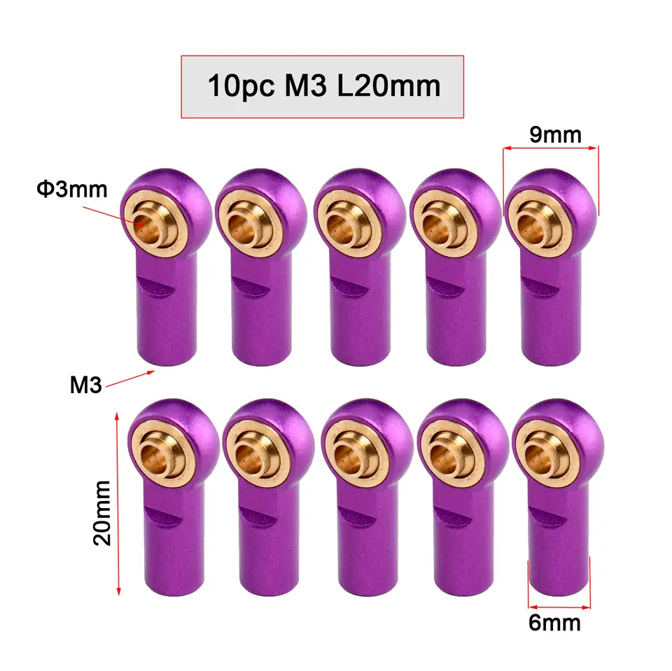 10PCS Aluminum Alloy M3 Link Rod End Ball L18mm/20mm/26mm Metal Rod End Ball For Rc Boat Airplane RC Crawler Car Truck Buggy image 14