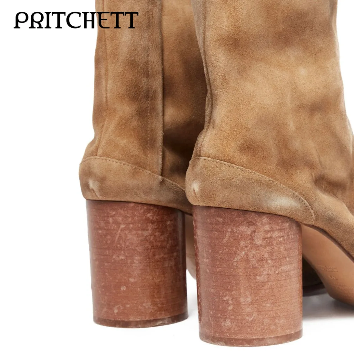 Retro Suede Beige Tabi Boots Round Toe Split Toe Medium High Heel Slip-On Casual Short Boots Personalized Fashion Women's Shoes