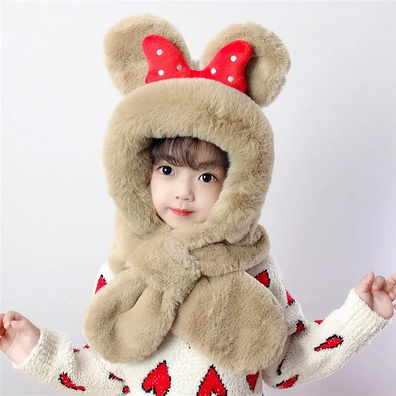 Children's Cartoon Plush Scarf Hat Suit Cute Girls Winter Warm