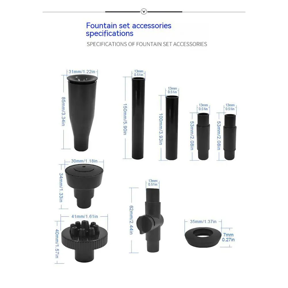 Fountain Nozzles 9pcs Fountain Pump Nozzle Set Adjustable Height Waterfall Sprinkler Spray Heads For Submersible Pump Water Outdoor Decorations