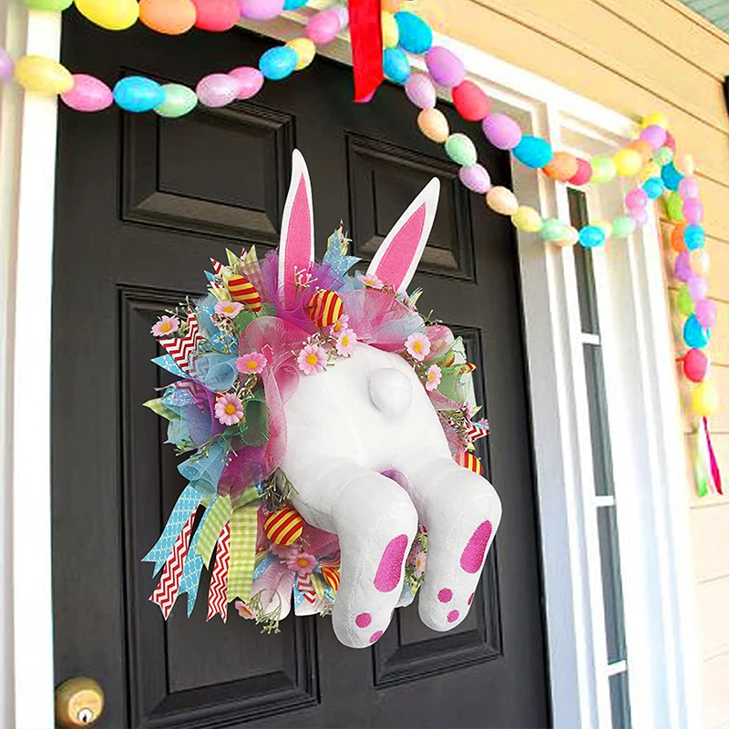 

Easter Bunny Wreath Colorful Door Wall Ornaments Easter Rabbit Home Party Creative Garland Festival Decoration