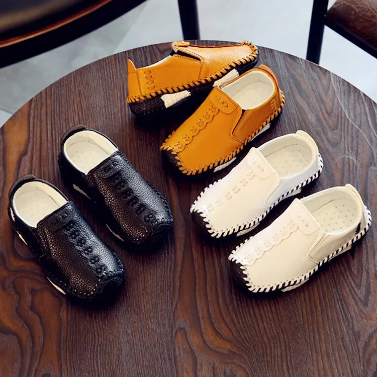 Kids Shoes Children England Style Boys Leather Fashion Sewing Casual PU Leather Autumn Soft Sole Sneakers Slip On