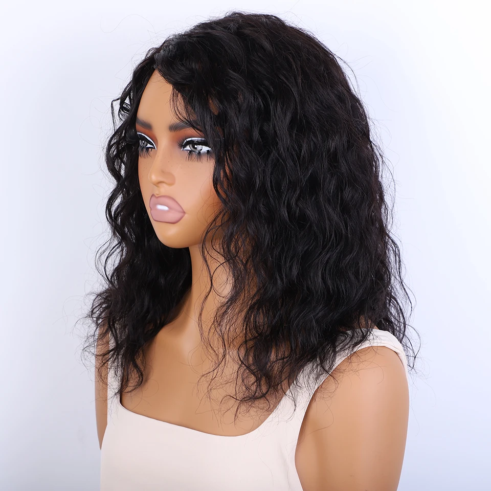 Brazilian Human Hair Wig For Black Women Curly Wig With Bangs Curly Bob Wigs Human Hair Side Part Fluffy Brown Mixed Blonde human hair wigs