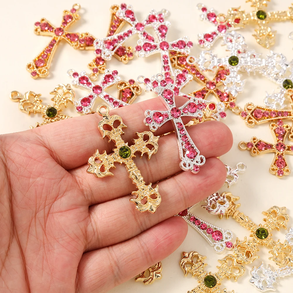 10pcs 우아한 고딕 크리스탈 크로스 참 장식품 쥬얼리 만들기 용 크로스 참 펜던트 목걸이 키 체인 Diy 액세서리 만들기