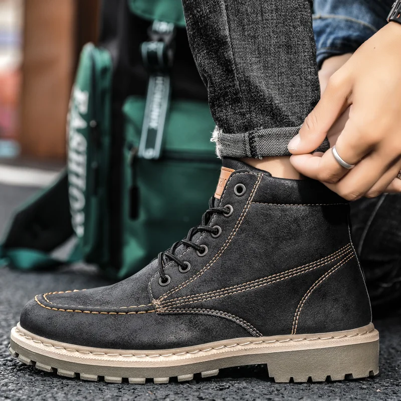 Модные ботильоны, мужские ботинки, мужские модные ботинки, мужская рабочая обувь с высоким берцем, британский стиль, размер 39-44