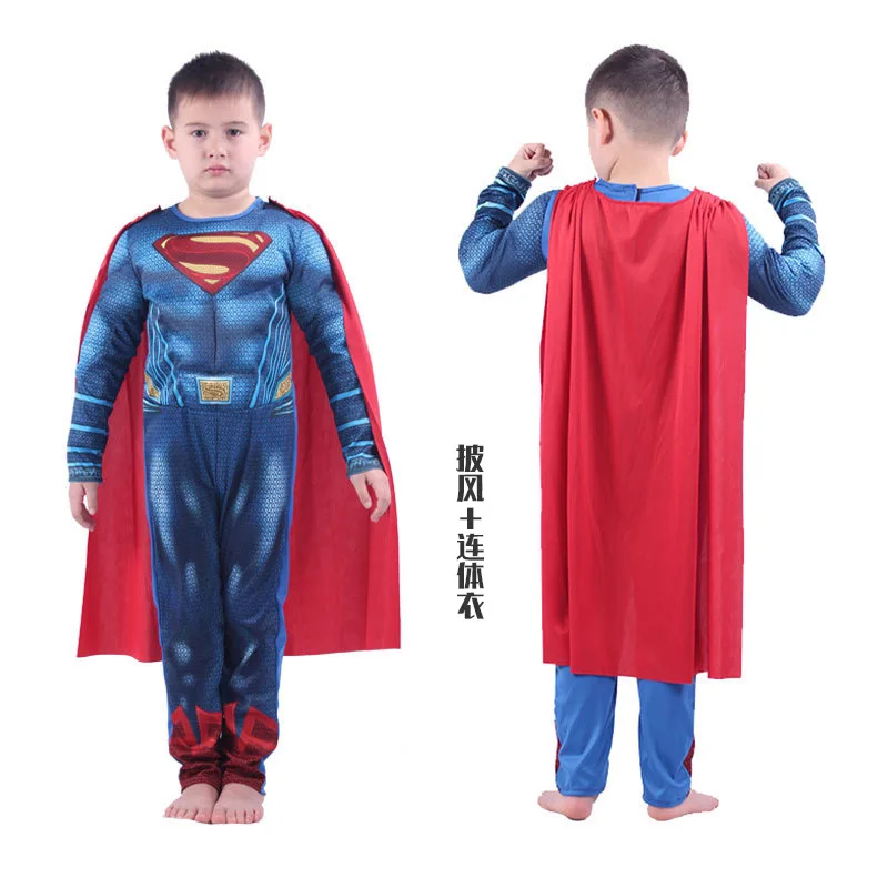 Movie Boys Captain Super hero Cosplay Muscle Jumpsuit Costume Superhero Cloak Halloween for Kid Man