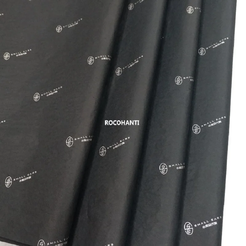 100 דפים מותאמים אישית של נייר טישו מודפס בשחור עם לוגו זהב לאריזת סבונים ובגדים