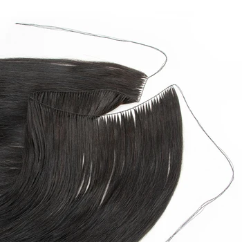 Feather Hair Bundles Extensions Natural Fish Line Human Hair Non-Remy Invisible Micro rings Hair Extension Weft 100 strands