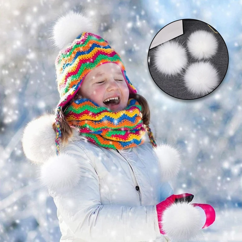 8/10cm Fur Pompom Faux Hairball Hat Ball With Rubber Band Fake Fox Fur Pom Pom Fluffy Handmade DIY Clothing Crafts Accessories pom poms craft supplies fluffy ball accessories