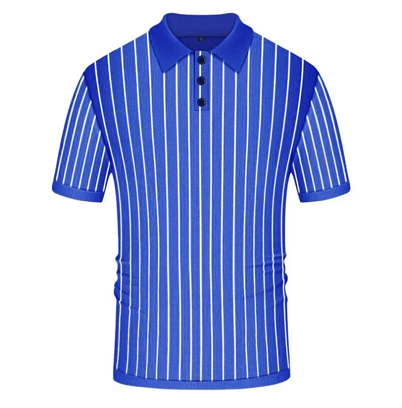 Summer Men's Knitted Jacquard Polo Shirt Fashion Vintage Striped Short Sleeve Lapel T-shirt Man Streetwear Business Casual Tops 50 Sf519f054b172426f8665a28f583d3cc5k