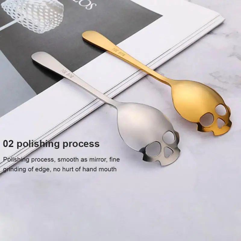 1~8PCS Creative 304 Stainless Steel Skull Coffee Spoon Dessert Tea Sugar Scoop for Home Kitchen Accessories Gift Bar Coffee Shop stainless steel spoon