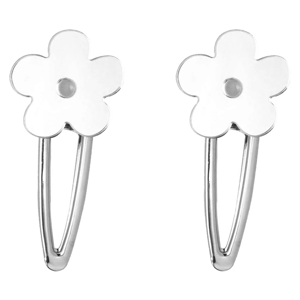 

2pcs Mirror Flower Patterned Clip Versatile Bang Clip Hair Accessories Silver