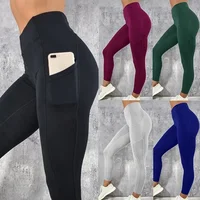 Yoga Fitness femmes Leggings taille haute collants avec poche gymnastique entraînement course extensible Sexy bout à bout levage décontracté pantalon maigre 1