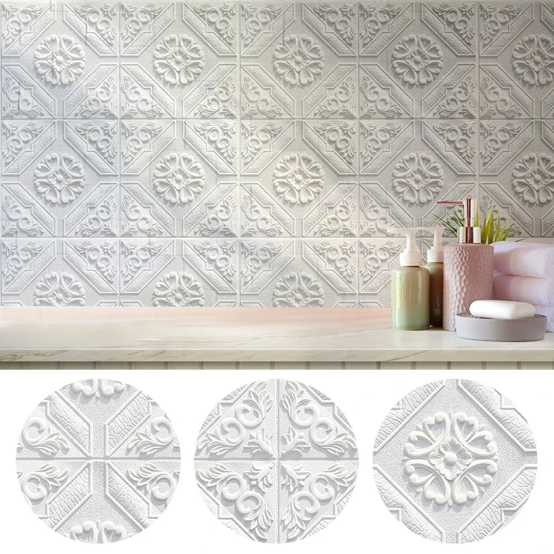 

35x35cm 10PCS 3D Flower Pattern Wall Sticker DIY Ceiling Self Adhesive Moisture Resistant Foam Wallpaper Bedroom Room Decor