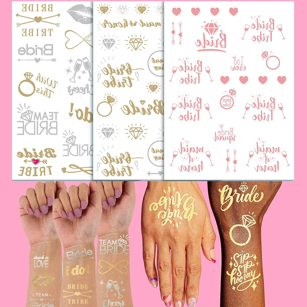 Temporäre Tattoos für Junggesellenabschiede, Team Bride To Be, Roségold-Tattoo-Aufkleber, Brautjungfer, Brautparty, Junggesellinnenabschied, Hochzeitsbevorzugung – Detail 1