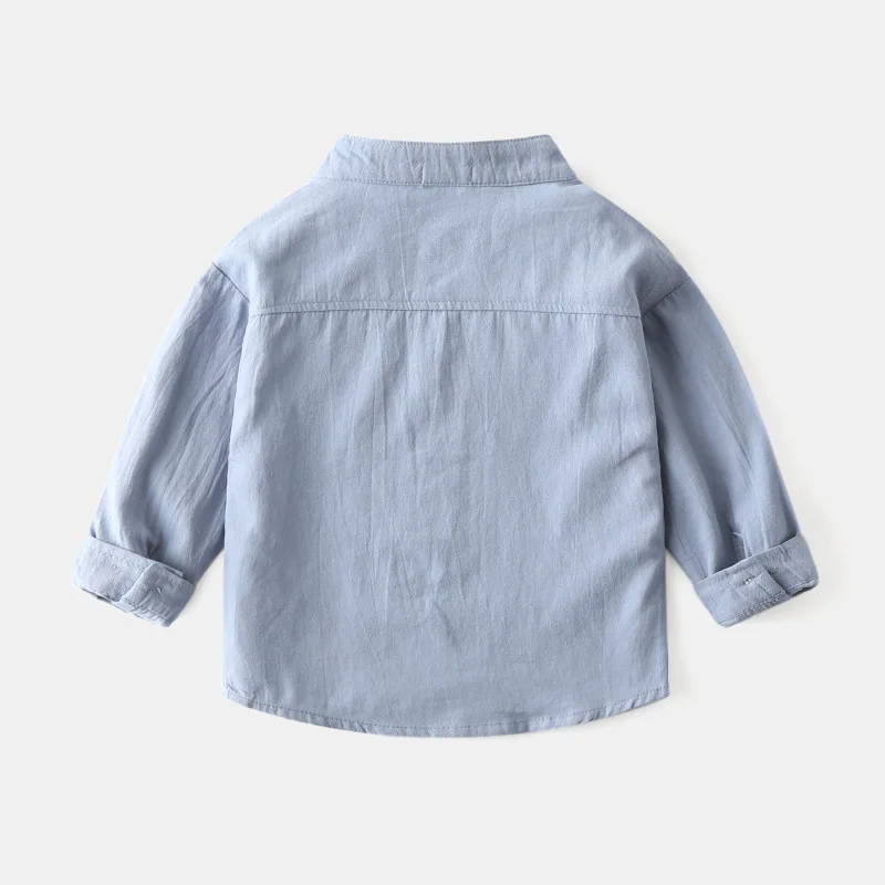Boys Shirts Pure Children Long Sleeve Top Wear Kids Clothes Cotton Solid Color Boy's Shirt - 6