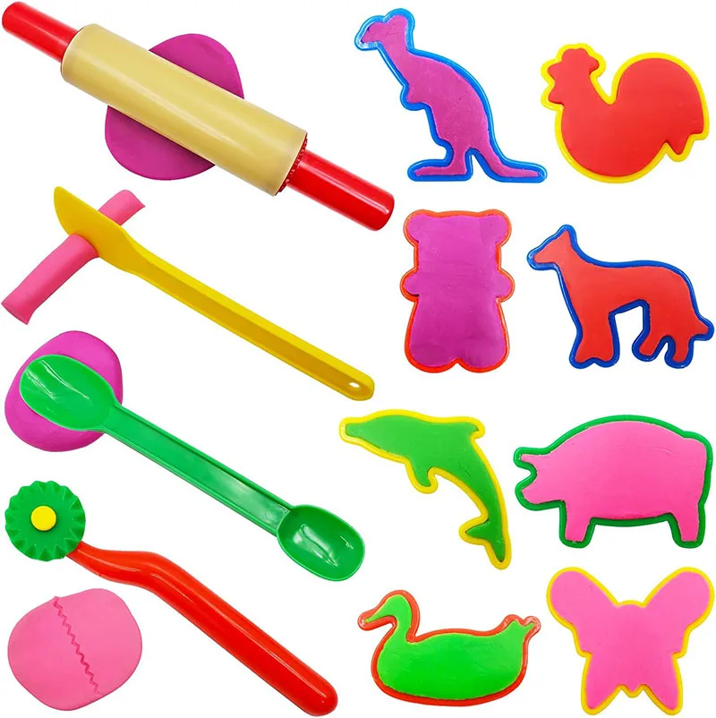 Various Plastic Dough Tools Plasticine Accessories Toys for Kids Animal Molds Rolling Pins Cutting Playdough Molds Puzzle Toys 5