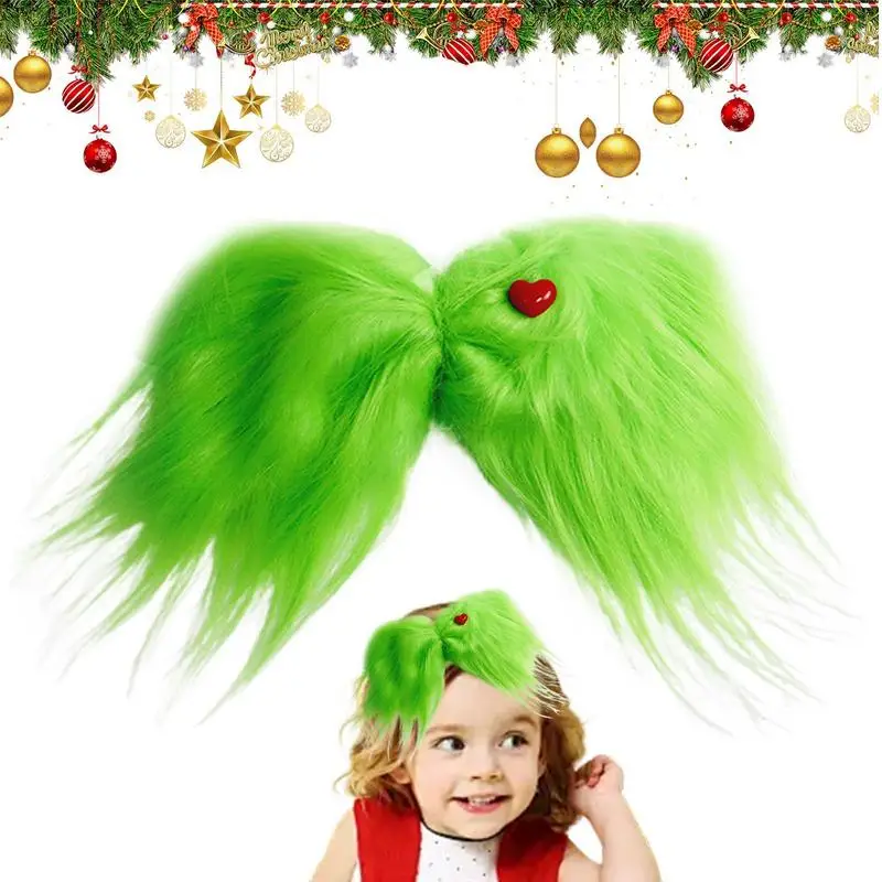 Green Bows Red Heart Green Furry Bow Clip Christmas Tree Decorations Holiday Hair Accessories For Hair Styling