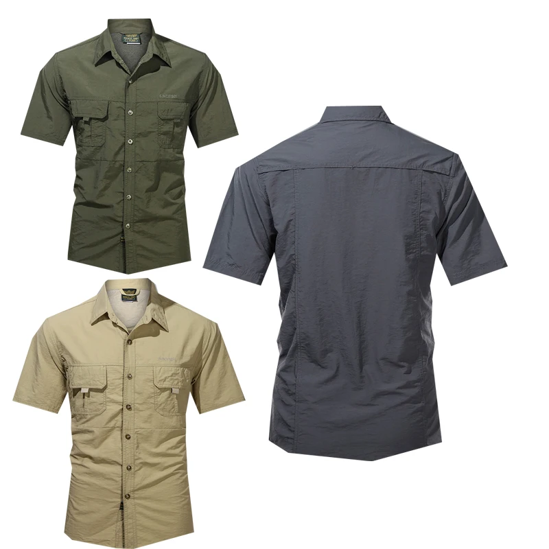 

Men's Beach Casual Short Sleeve Summer Shirt Men Slim Fit Single Breasted Tops Male Business Shirt Tactical Shirt