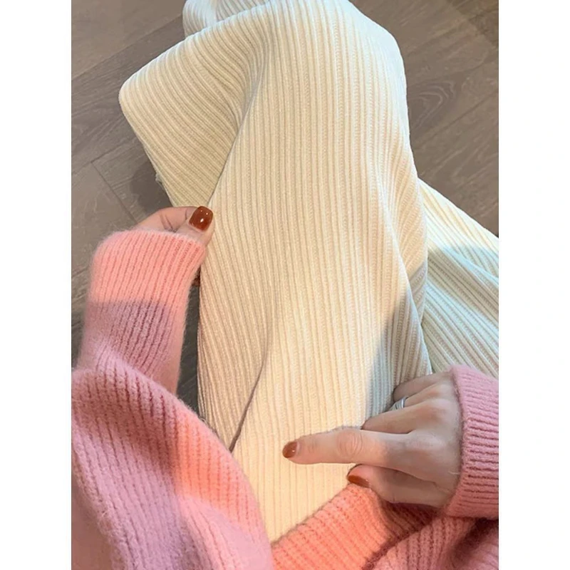 

Autumn and winter new white split plus velvet corduroy wide-leg pants women's straight high waist mopping high casual pants Y2K