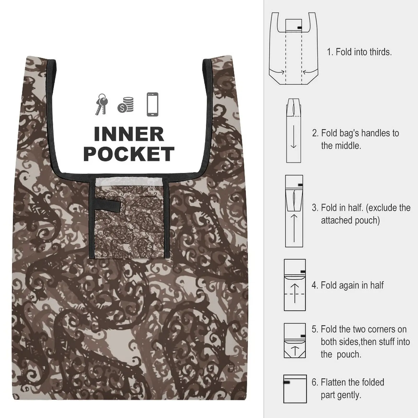 Custom Printed Bags Fashion Flower Women Handbags Large Capacity Waterproof Foldable Shopping Bags Travel Grocery Folding Pouch