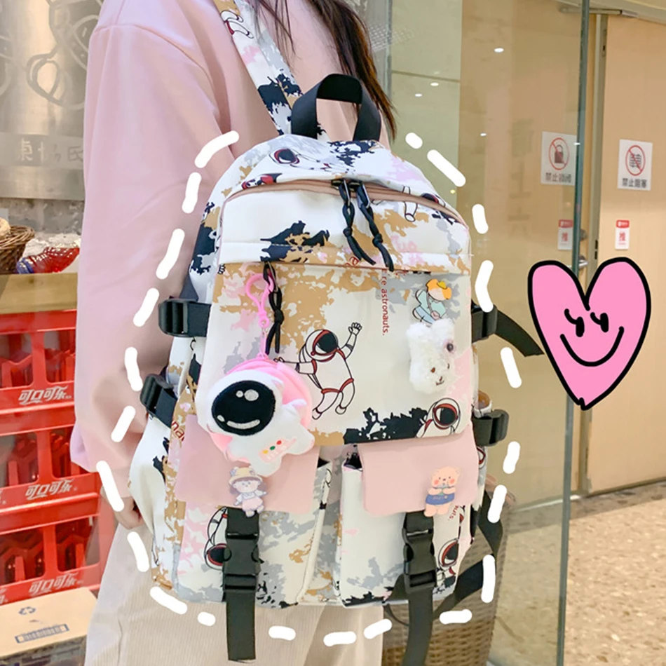 

Fashion Graffiti Women Backpack Purses Casual Nylon Bagpack New Student School Book Bags for Girls High Capacity Travel Rucksack