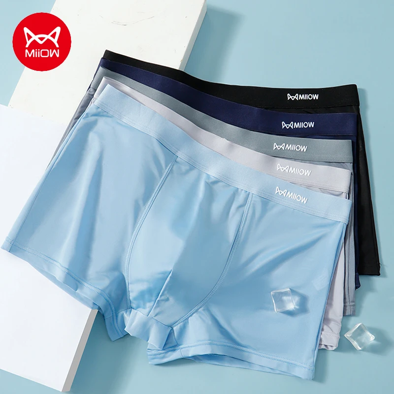 MiiOW 3Pcs Ice Silk Men Boxers Lightweight Breathable Underwear for Men Graphene Antibacterial Men's Panties Man Boxers Briefs