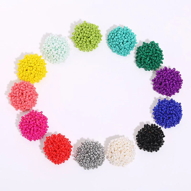 Bohemia Multicolor Acrylic Beads Stud Earrings for Women Handmade Beaded Round Green Red Blue Earrings Christmas Jewelry Gift