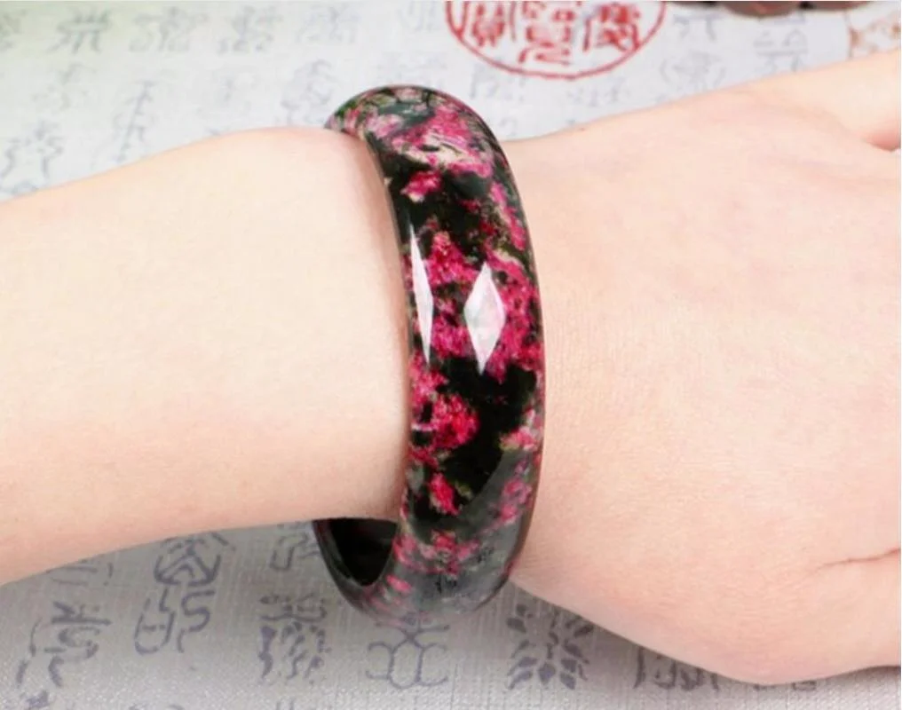 Hot Selling Natural Men Women Jade Bangle Bracelet Pink Balck Flower Gemstone Charm Fashion Jewellery.