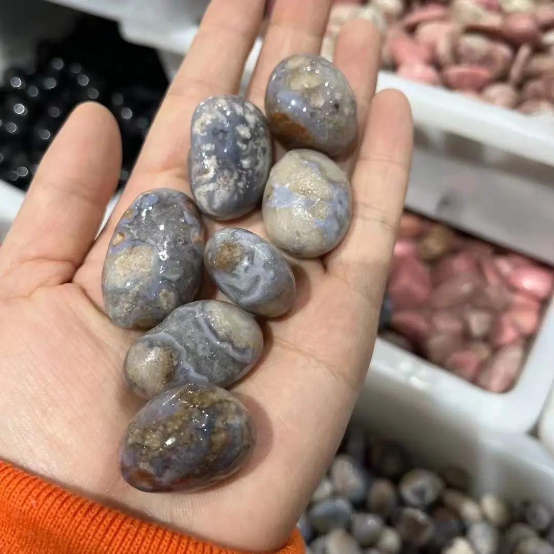 

Natural Agate stone polished Blue cherry blossom tumbled stones for Home Decor mineral crystals meditation wicca healing stones