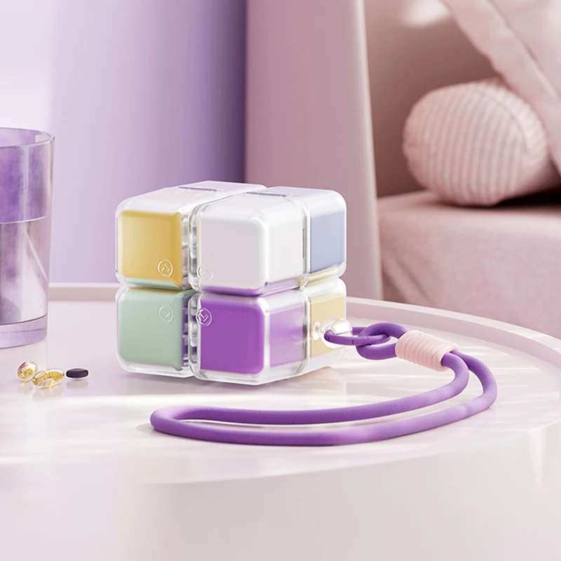 Pill Box With Lanyard Portable Creative Magnetic Medicine Dispensing Box Sealed 8Grids Pill Storage Box Dispenser 7 Days A Week