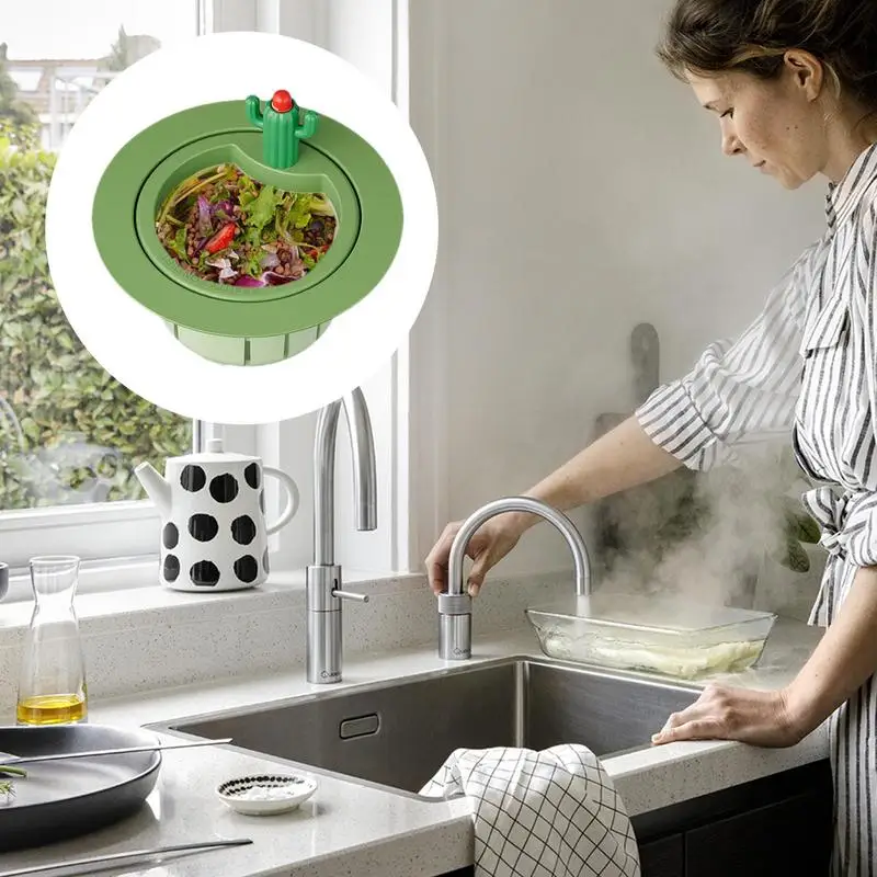 Sink Drain Strainer Basket Cute Cactus Sink Filter With Gasket Automatic Dumping Leftovers Garbage Filter Anti-Clogging