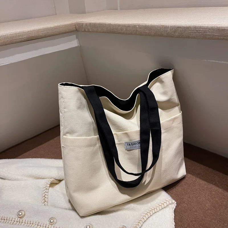 Solid color street trend canvas large bag new personality large capacity casual shoulder bag