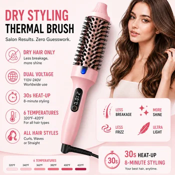 Dual Voltage Ionic Thermal Brush For Curling And Straightening 6 Temperature Settings & LED Digital Display Hot Air Styler 1