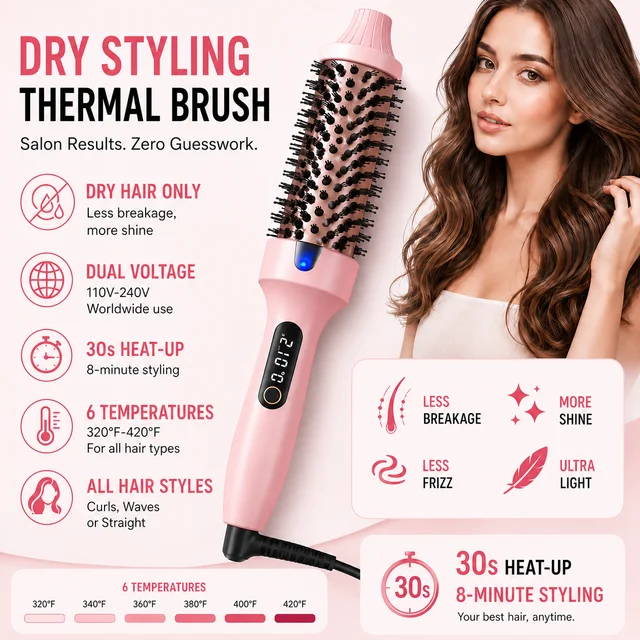 Dual Voltage Ionic Thermal Brush For Curling And Straightening 6 Temperature Settings & LED Digital Display Hot Air Styler 1