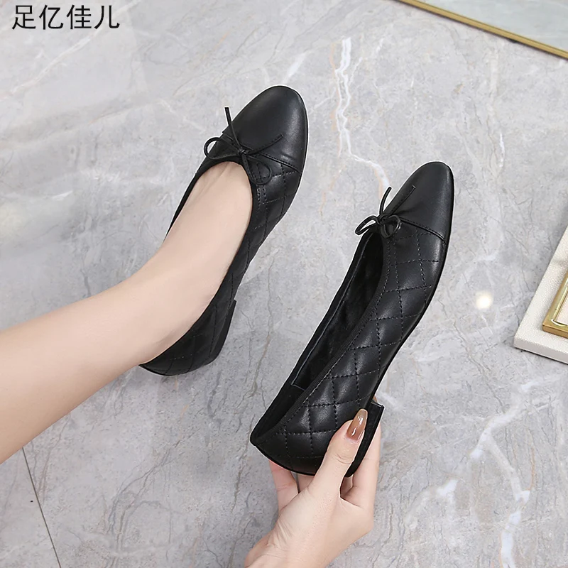 Women's Ballet Shoes Flat Round Toe Shallow Bow Woolen Leather women shoes women flats
