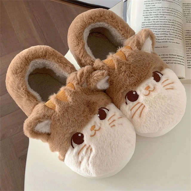 Kawaii Cuddle Cat Slippers Women's Kitten Home Shoes Furry Slides