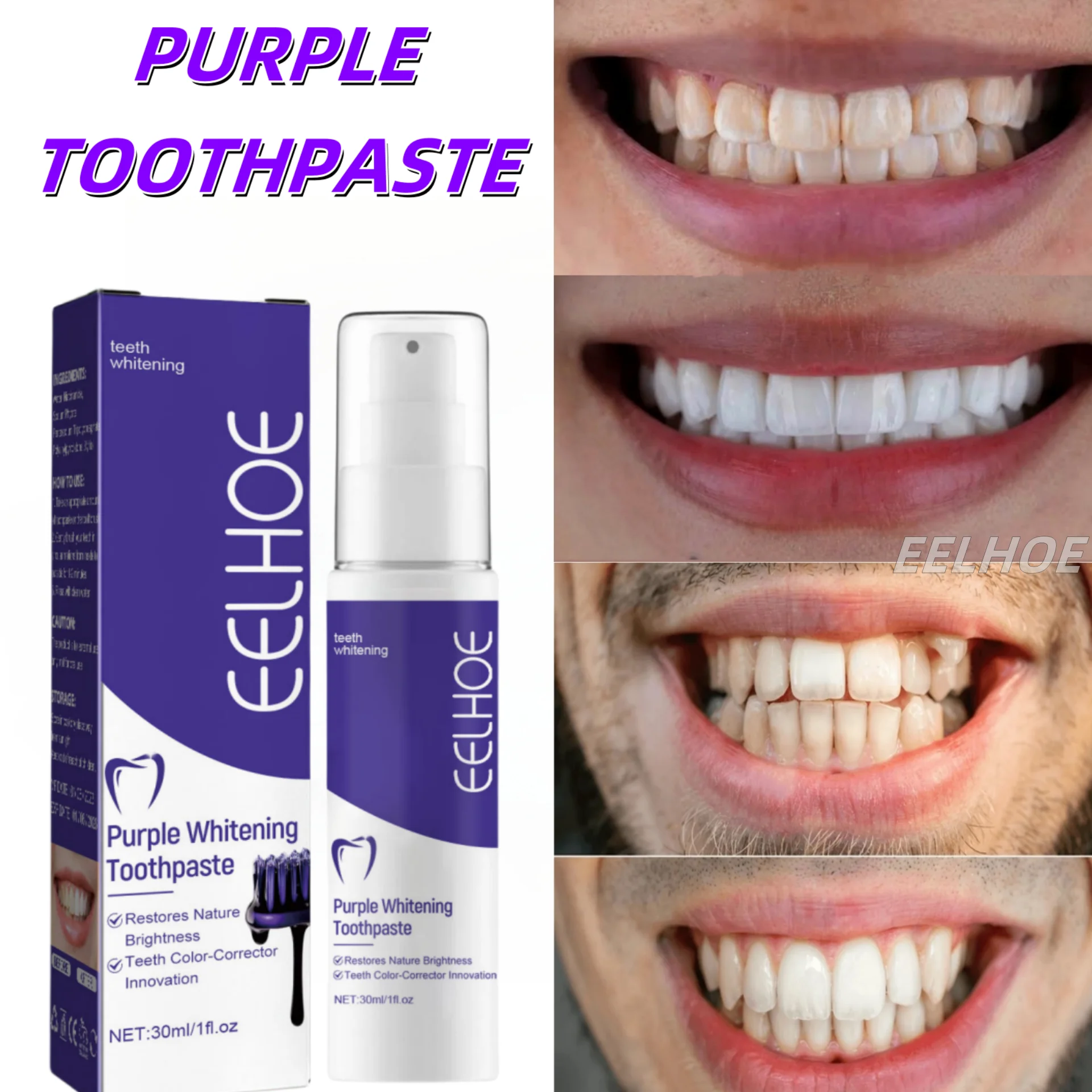 Toothpaste Colour Corrector Teeth Whitening Purple Fresh Breath Brightening Teeth Stain Removal Gum Care Cleaning Toothpaste
