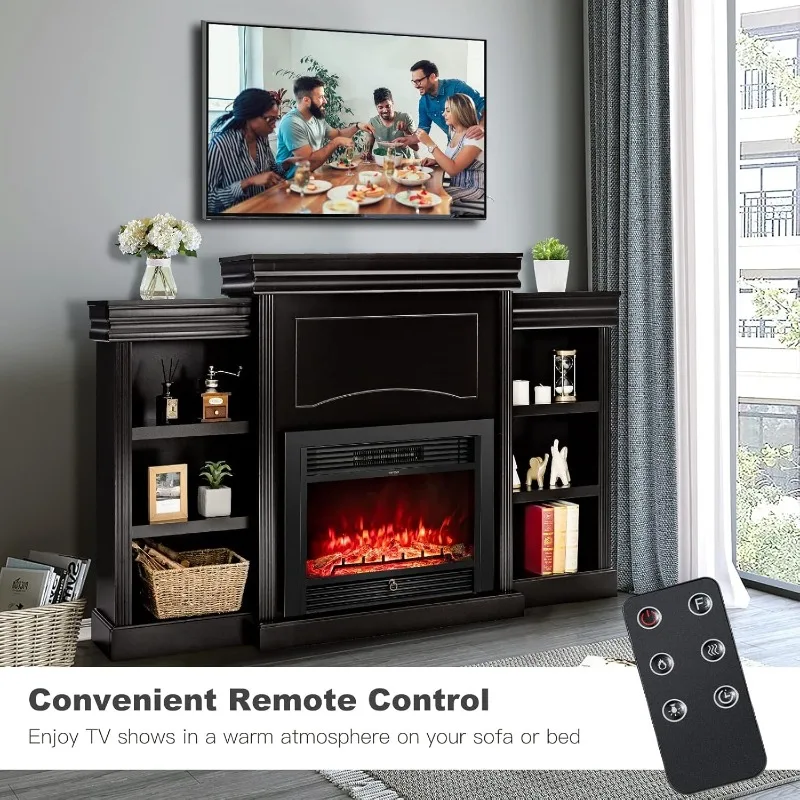 Tangkula 70" Mantel Fireplace TV Stand,750W/1500W Electric Fireplace Heater Insert Cabinet w/Remote Control,Timer,3-Color Flame