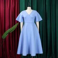 Elegant Dresses for Women V Neck Flare Sleeve High Waisted Pleated A Line Mid Calf Luxury Birthday Party Dinner Vestidos Mujer - Image 2