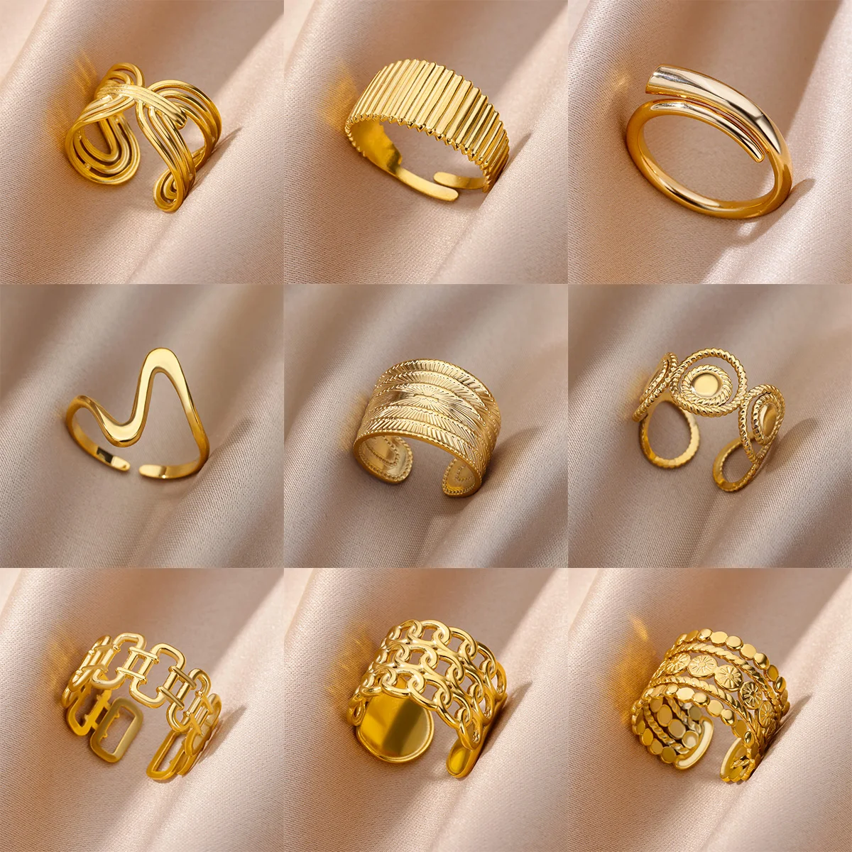 Stainless Steel Rings For Women Men Gold Color Open Gothic Geometric Ring Female Male Fashion Engagement Wedding Party Jewelry