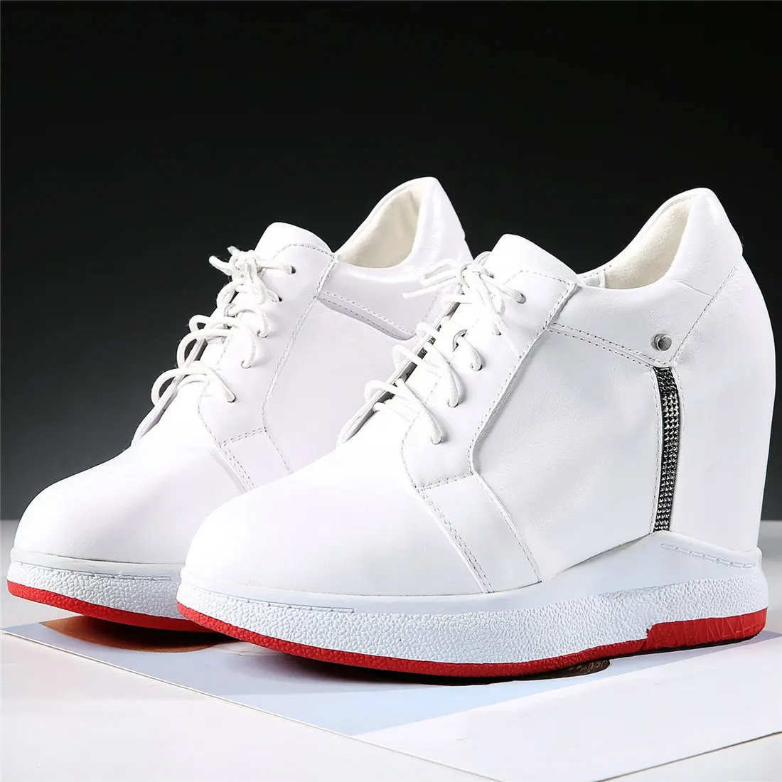 

Platform Pumps Shoes Women Lace Up Genuine Leather Wedges High Heel Ankle Boots Female Round Toe Fashion Sneakers Casual Shoes