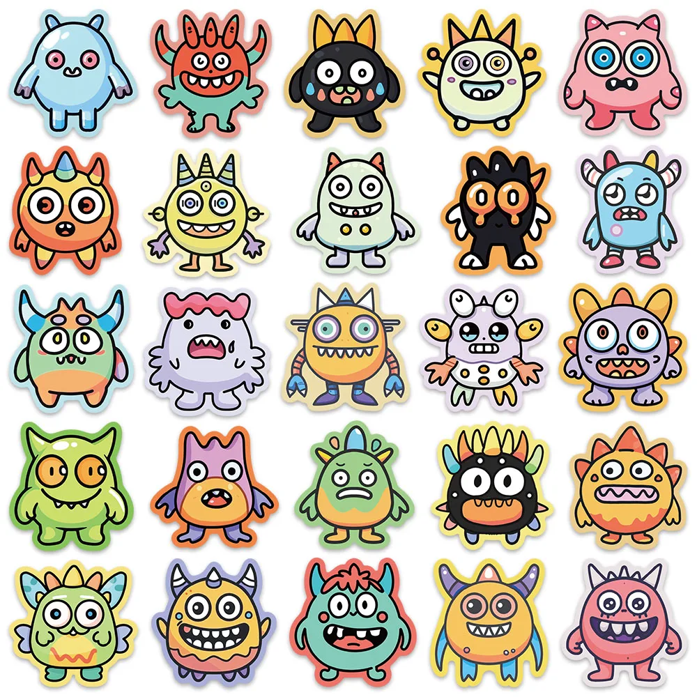 50pcs Cute Horror Monsters Stickers Cartoon Anime Water Bottle Stickers Laptop Luggage Notebook Waterproof Vinyl Bicycle Decals
